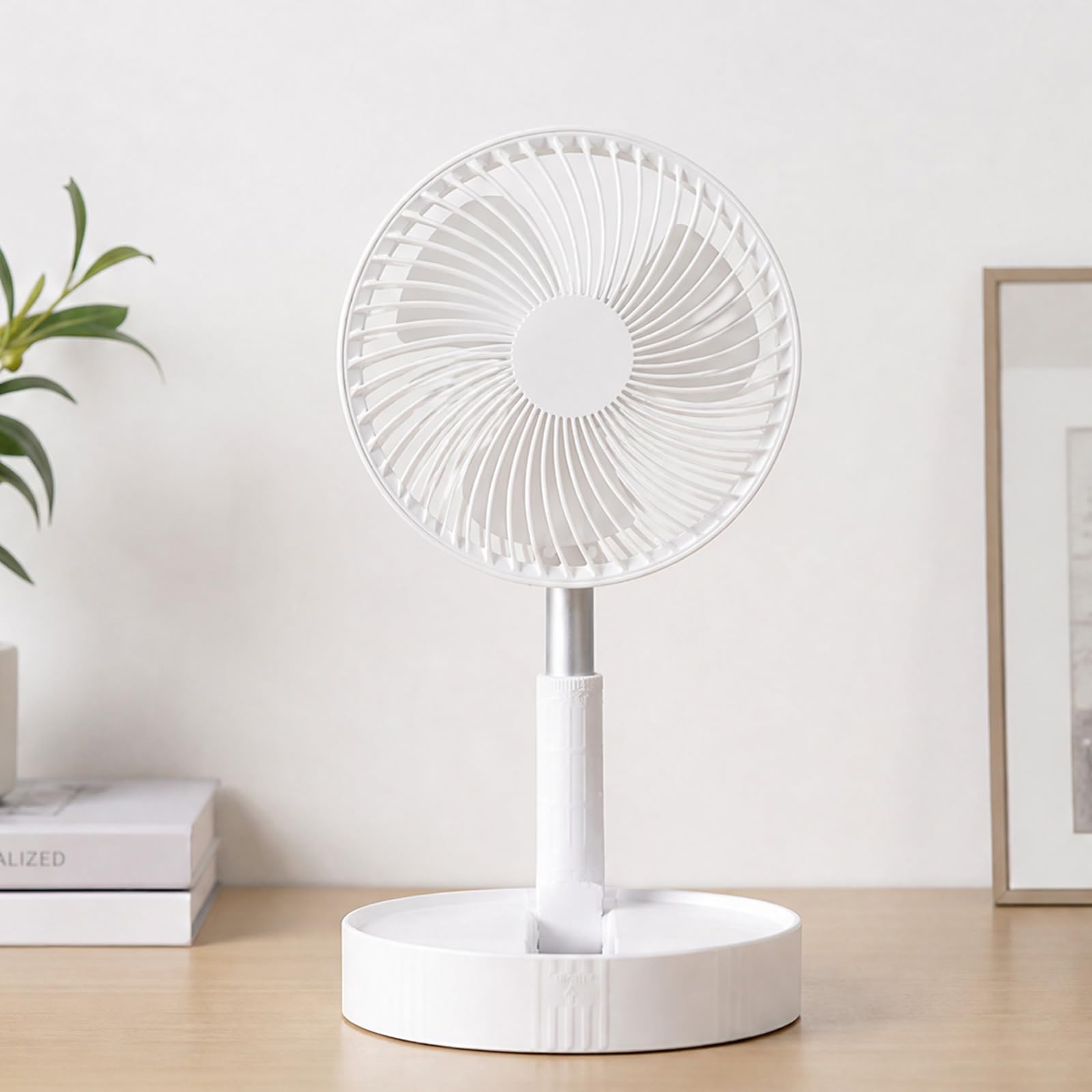 Ventilatore portatile 3 in 1, ricaricabile 7200 mAh, da terra/piedistallo/pieghevole, silenzioso, regolabile, batteria lunga durata, da viaggio e ufficio (Bianco)
