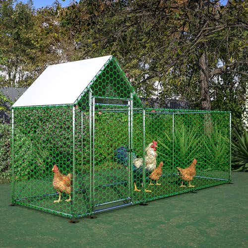 Large Metal Chicken Coop Walk-in Poultry Cage Chicken Run with Waterproof and Anti-UV Cover for Outdoor Farm Use