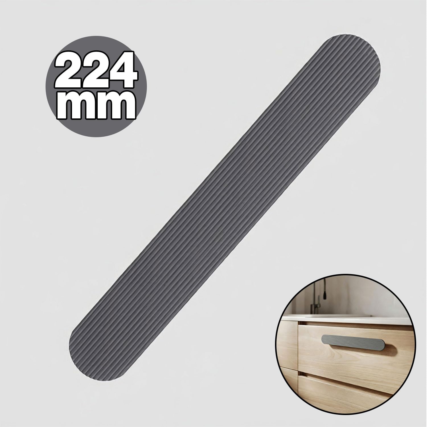 ANZER Çizgili Füme Çekmece Dolap Kulp 224 mm Metal Modern Mutfak Gardırop Banyo Dolabı Kulpu