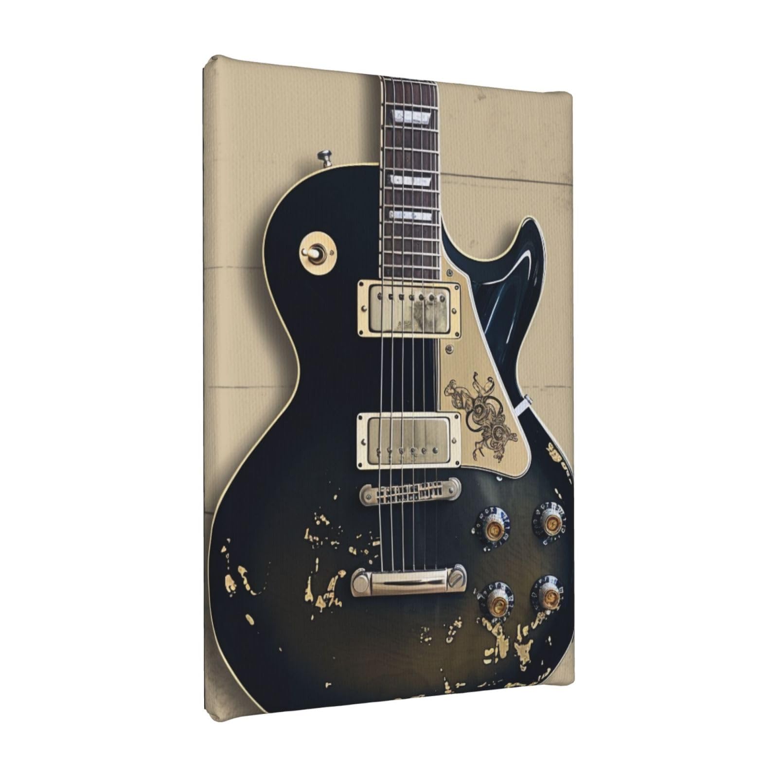 YKLJG Musical Guitar Printed Wall Art Canvas Painting 20x30 CM Wooden Framed Picture Painting Artwork Prints for Bedroom Kitchen Home Office Decor