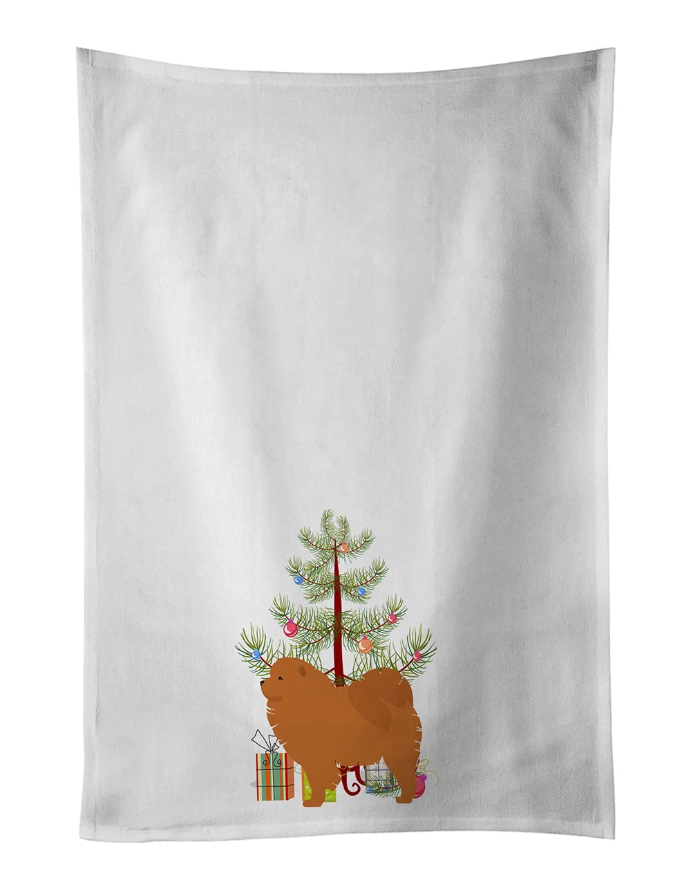 Caroline's Treasures Chow Chow Merry Christmas Tree - Set di 2 strofinacci da cucina bianchi