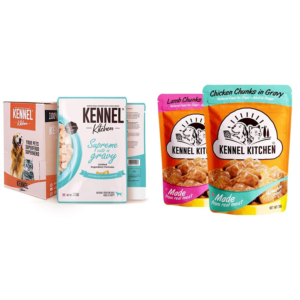 Kennel Kitchen Supreme Cuts in Gravy, Fish Recipe with Pumpkin, 100g (Pack of 12) & Adult & Puppy Dog Food, Chicken and Lamb Chunks in Gravy, 12 Pouches (12 x 70g Each) (B0BP58CJYR) Amazon Price History, Amazon Price Tracker