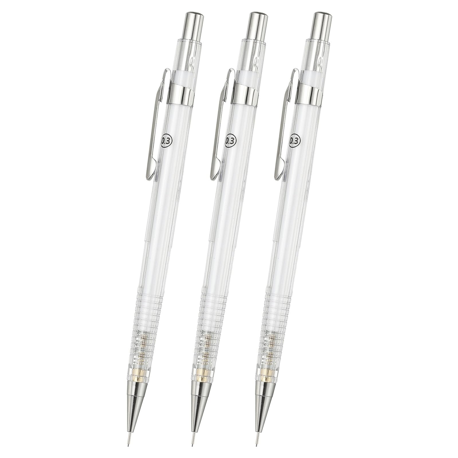 PATIKIL 3Pcs Mechanical Pencil 0.3mm, Lead Pencils Mechanical Holder Fine Point Automatic Plastic Holder with Eraser for Drawing Art Sketching Woodworking, White