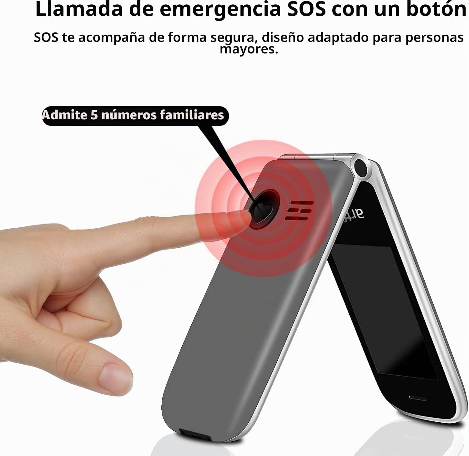 artfone F30 Gris Plateado- 4G LTE Teléfono móvil de Tapa para Mayores丨Botones y Teclas Grandes丨Teléfono móvil para Ancianos de Pantalla 2,4" 丨Base de Carga丨Botón SOS丨Bateria 1300mAh丨Radio FM丨Bluetooth