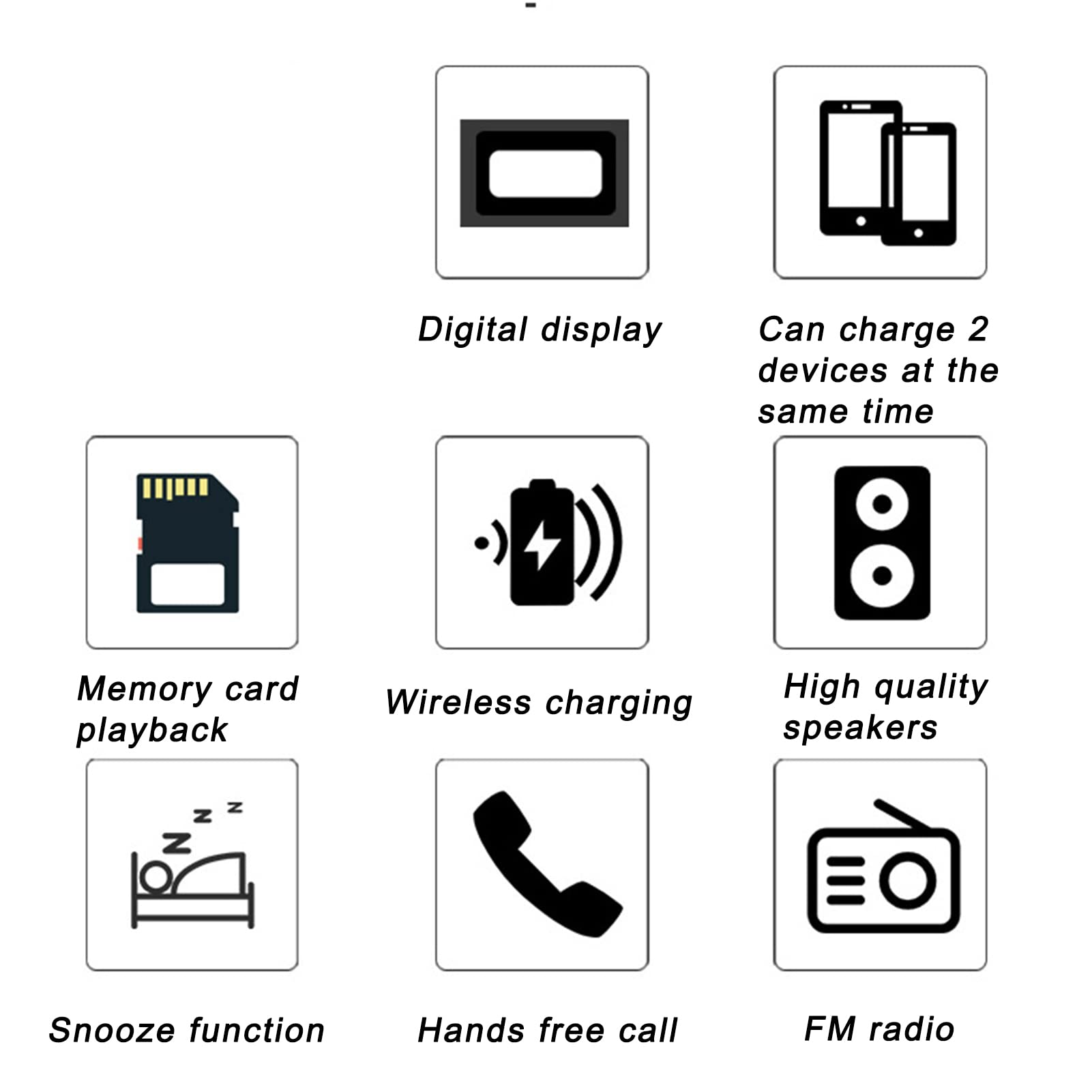 Maquer Réveil de Chevet, Chargeurs sans Fil à Charge Rapide, Station de Recharge de Téléphone avec Affichage Numérique, Haut-parleur Bluetooth avec Radio FM, Fonction Snooze, Appels Mains Libres