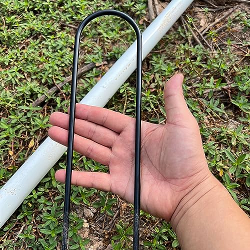 Image of Heavy Duty Trampoline Anchors High Wind U-Shaped Sharp Ends Ground Anchor Galvanized Steel 11.8inch Safety Stakes for Soccer, Tents and Garden Decorations (Black 8pcs)