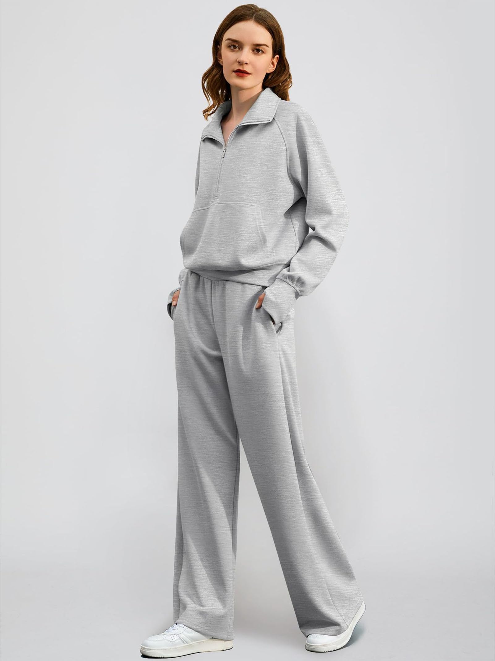 Set da 2 Pezzi da Donna Felpa con Mezza Zip e Pantaloni della Tuta a Gamba Larga Abito Casual Homewear Felpa Abbigliamento da Viaggio