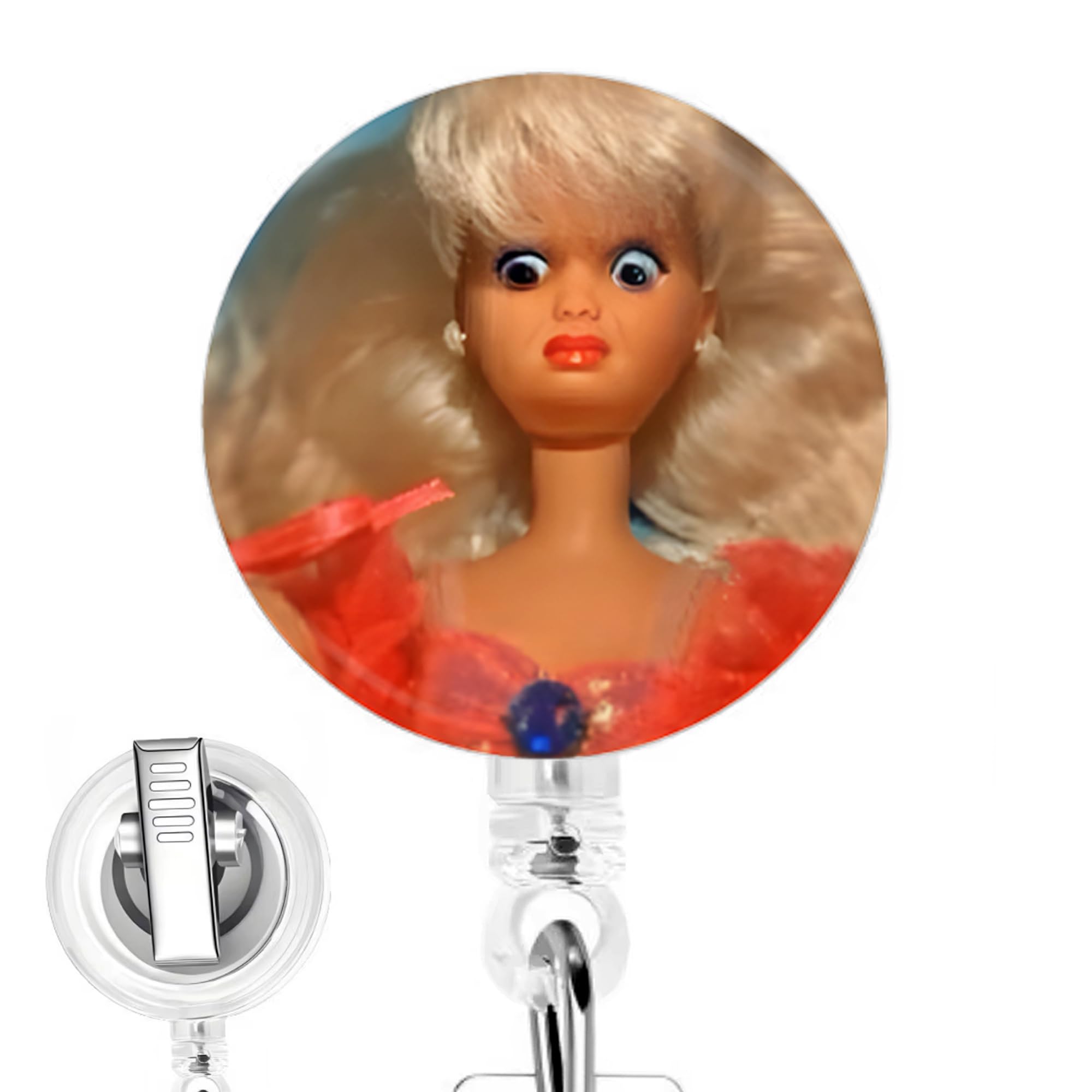 Limeloot Blonde Cringe Doll Nurse Badge Reel | Handmade Retractable ID Holder with 34" Cord - main product image