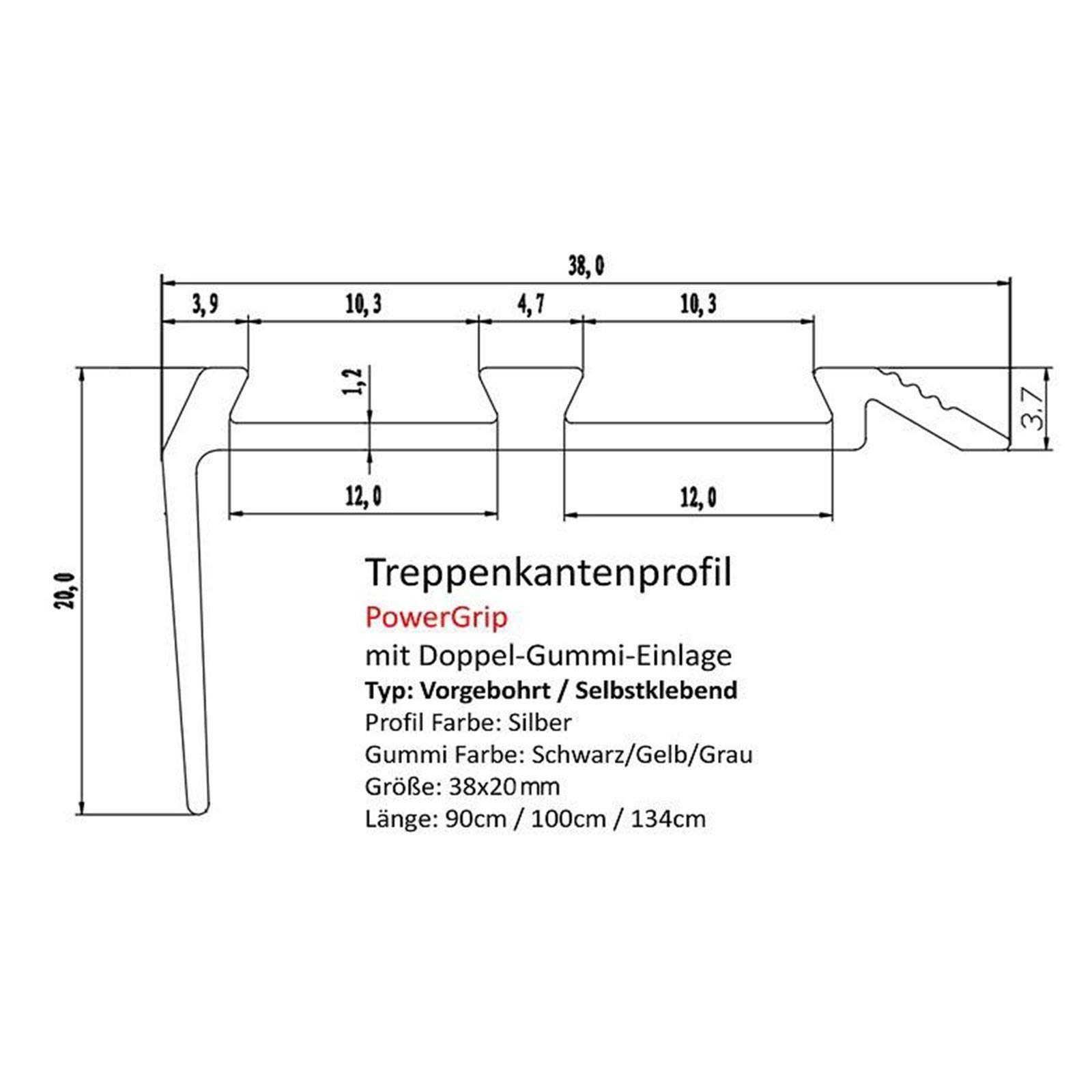 Profilo per gradini Power Grip | Profilo per Scale con Inserto in Gomma Antiscivolo | Preforato o Autoadesivo | Materiale di Montaggio Incluso (134 x 3,8 x 2 cm | Preforato | Grigio)