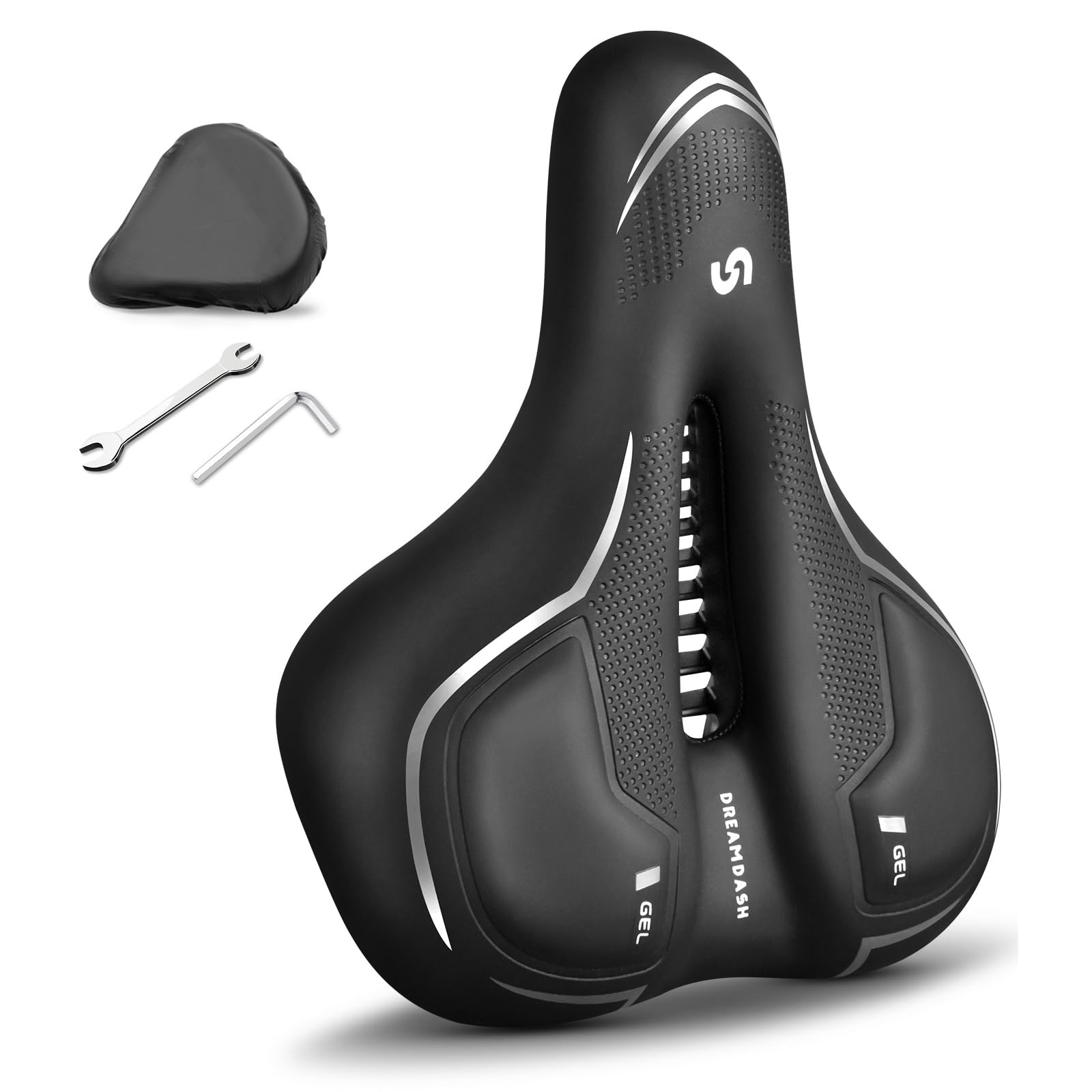 DREAMDASH Bike Seat, Waterproof Bike PU Seat Cushion for Men Women, 9.84 * 8.27inches (25 * 21cm) Shock-absorbing Silicone Gel Memory Foam, Comfortable Trekking Bike Bicycle Seat City Bicycle Saddle