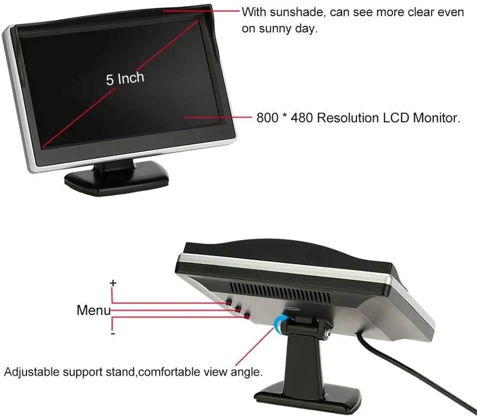 Zamiennik kamery cofania do parkowania kamera cofania z uchwytem stojącym 5-calowy TFT LCD kolorowy monitor cofania ekran tylna kamera