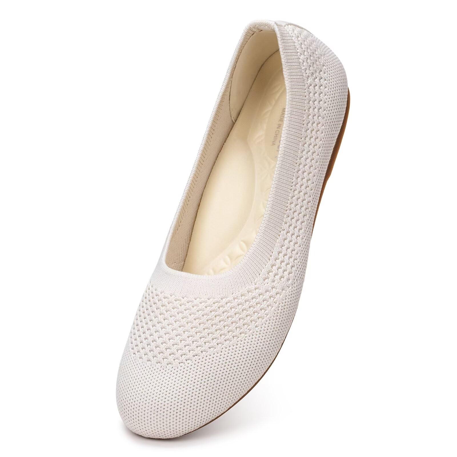 Frank Mully Women's Wide Width Flats Ballet Flats Round Toe Knit Flat Shoes with Arch Support Wide Toe Box