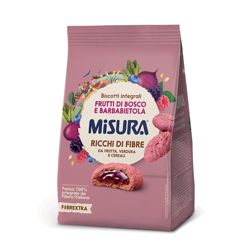 Misura Frollino Integrale Fibrextra | Con farcitura ai Frutti di bosco e Barbabietola | 100% Farina Integrale | Confezione da 260 grammi