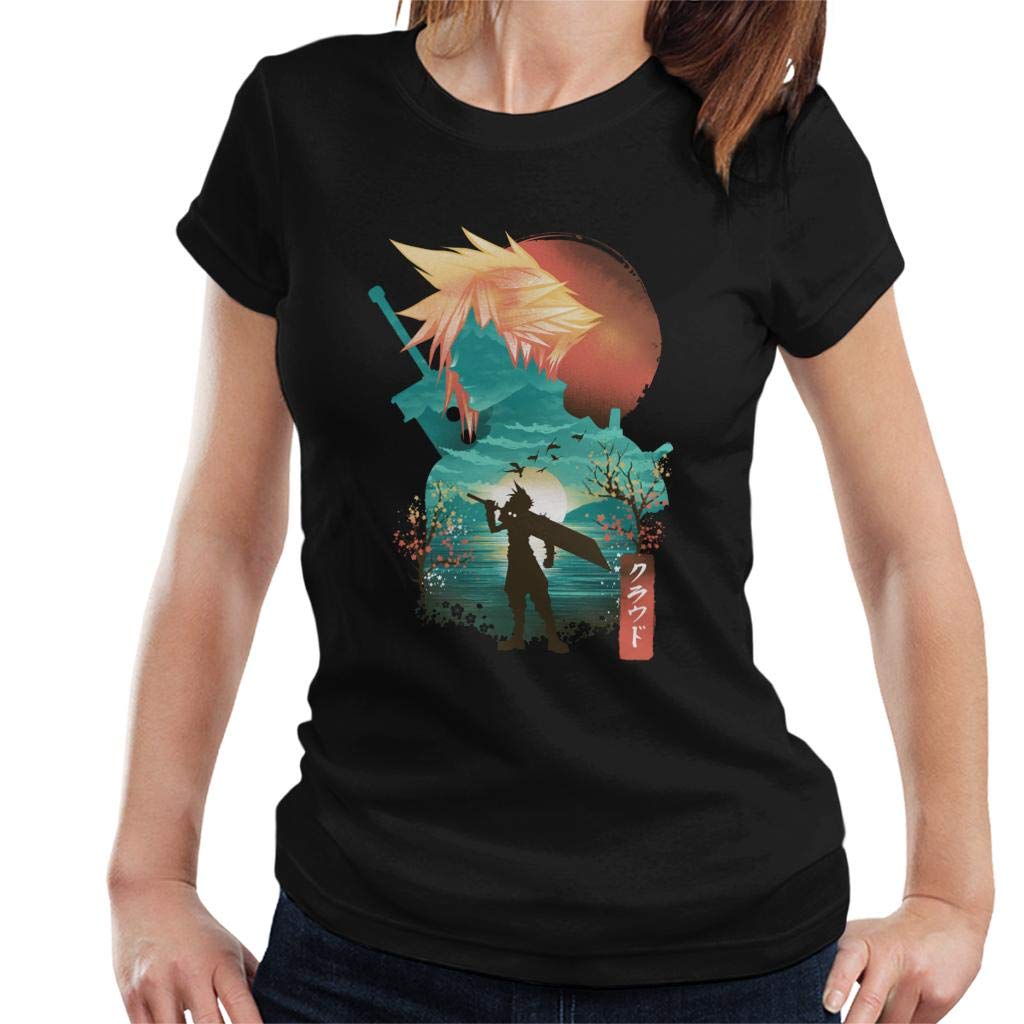 Cloud City 7 Women's Black Final Fantasy Cloud Strife Ukiyo T-Shirt