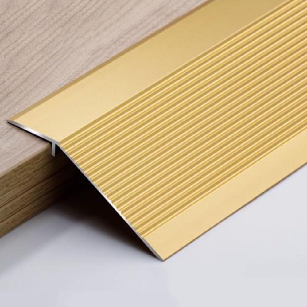 Psmpengamz Gold Carpet Floor Transition Strip 4In Wide, Threshold Reducer For Doorway, Ramp Tiles Laminate Planks Floors Cover Strips, Uneven Floor Edging Trim Strip(,90Cm)