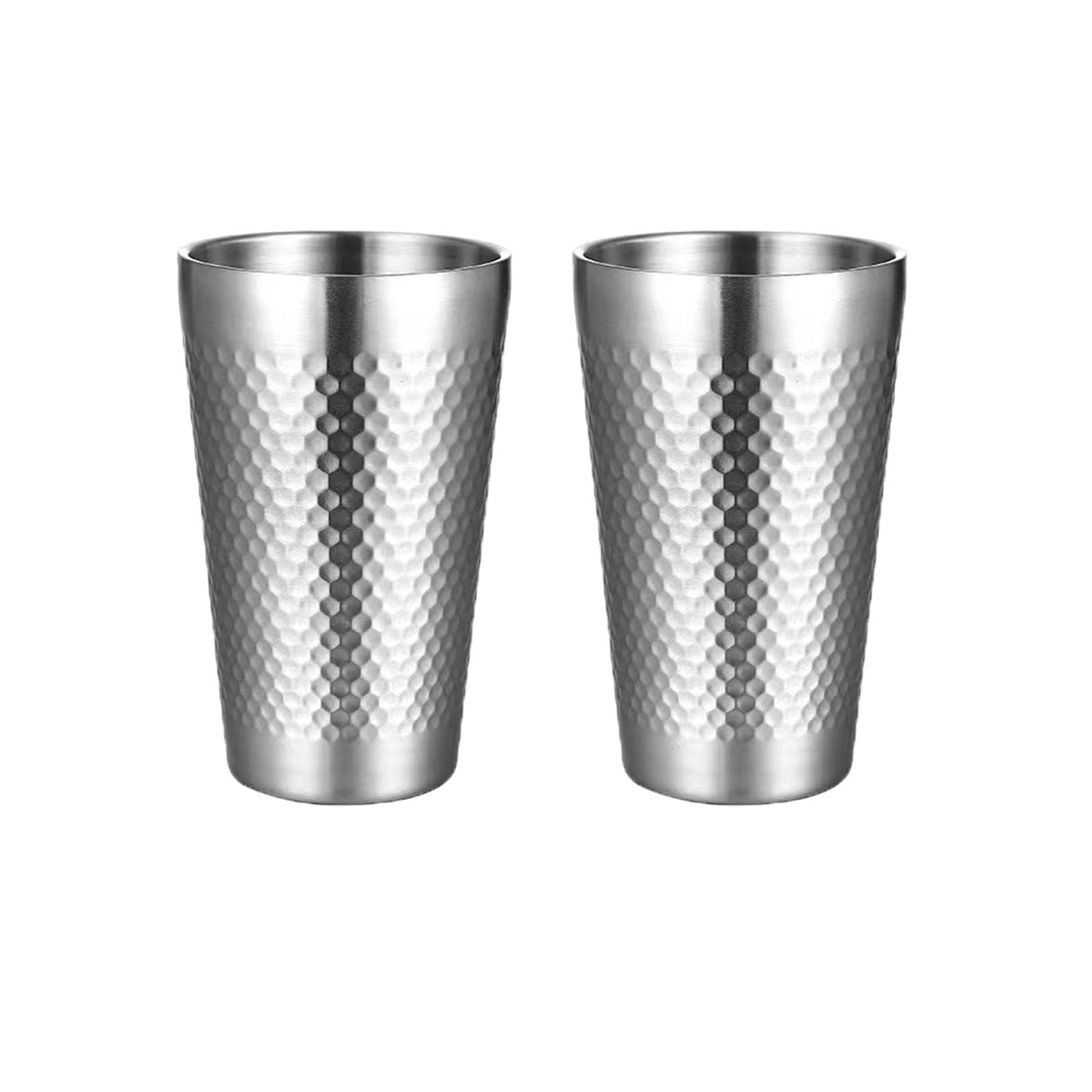 Stainless Steel Insulated Cup, 15 oz/450ml Stackable Stainless Steel Cups Set of 2, Small Silver Metal Cup Double Wall Vacuum Insulated Drinking Cups Glasses for Home Restaurant Office Camping Party