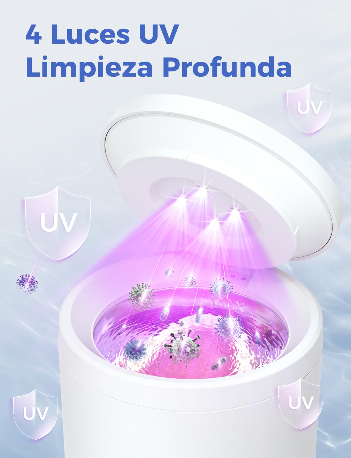 Limpiador Ultrasonidos Dental 48000Hz, Ultrasonic Cleaner 200ml para Lampara UV, para Limpieza Dentaduras/Ferula Dental/Retenedores/Aligner/Cabezas de Cepillos de Dientes/Joyas, Blanco