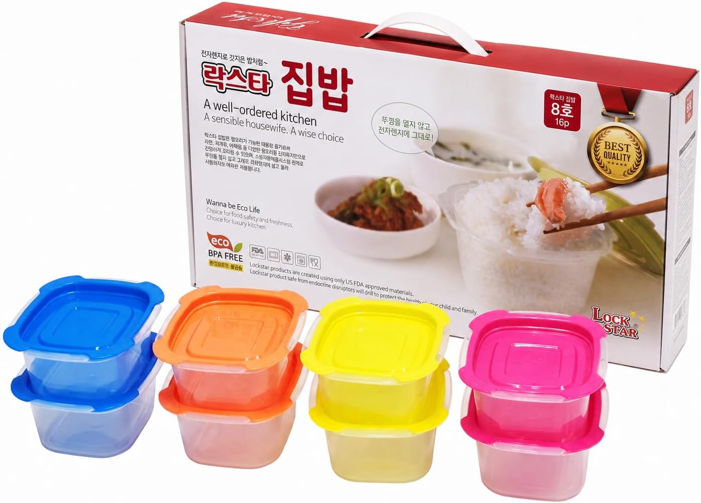 Lock Star Food Container 8 Set, Meal Prep Containers, Food Storage Containers, BPA Free Lunch Boxes, Microwave, Oven, Freezer Safe