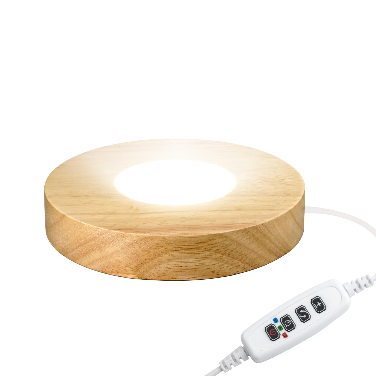 Wood LED Light Base for Crystal Glass Art, Auto Timer (FuoiCorn)