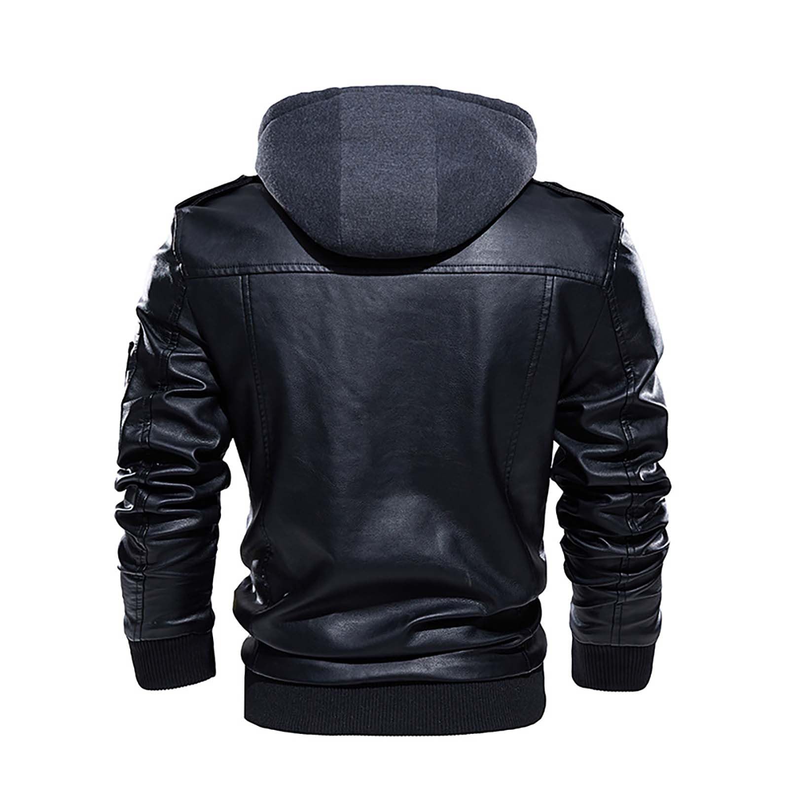 Lederjacke Herren mit Kapuze Leder Jacke Motorrad Jacke mit Brusttaschen Kapuzenjacke Slim Fit Outdoor Jacken Winterjacke Herbstjacke Mode Bikerjacke Freizeitjacke Herrenjacke
