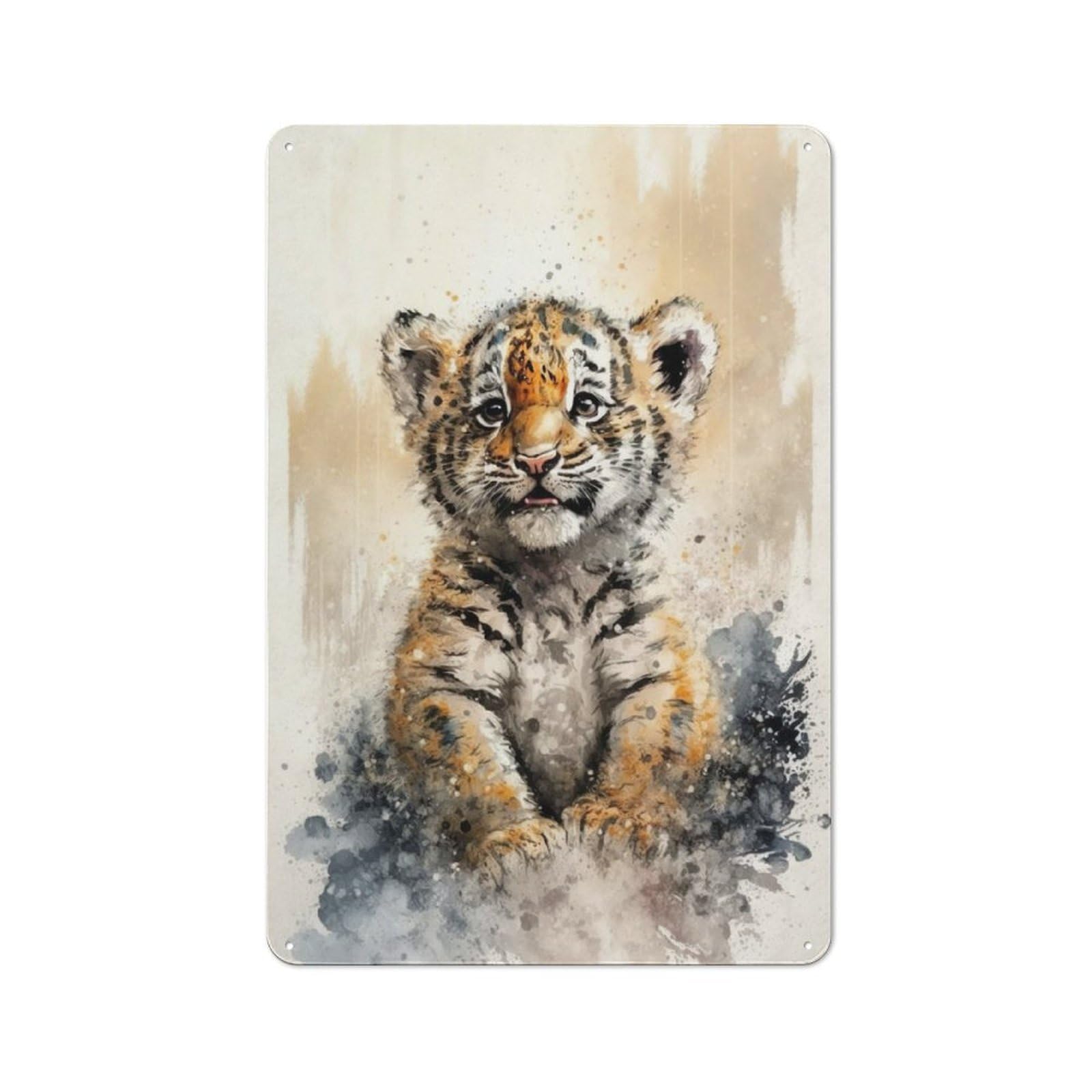 Junmoney Tiger Watersketch Drawing Vintage Metal Plaque 30X20cm Featuring For Garage Wall, For People Furnishing A Garage