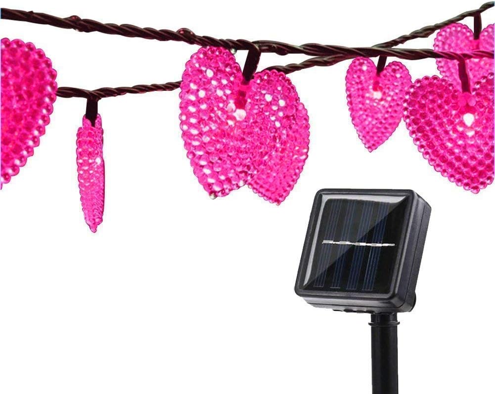 Solar Heart Lights, Outdoor Heart Lights 30LED 19.7ft with 8 Mode Working Lighting Waterproof for Christmas Tree Party Wedding Garden Decorate (Pink)