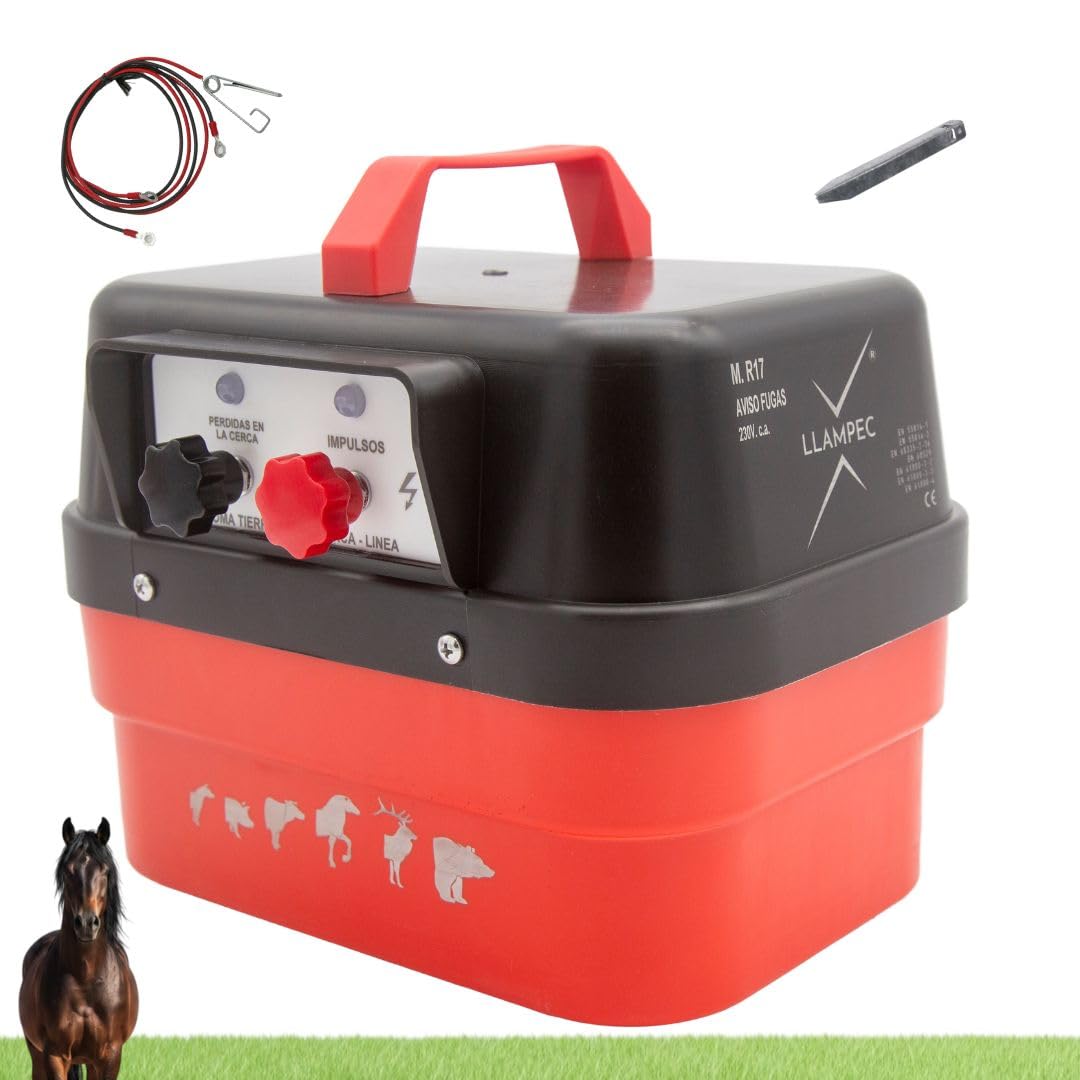Pastor eléctrico Llampec Mod.R17 con conexión a red 230V – 7 J, 10.000 V y 115 km de alcance – Ideal para ganado equino, vacuno, porcino, ovino y animales salvajes – Fabricado en España
