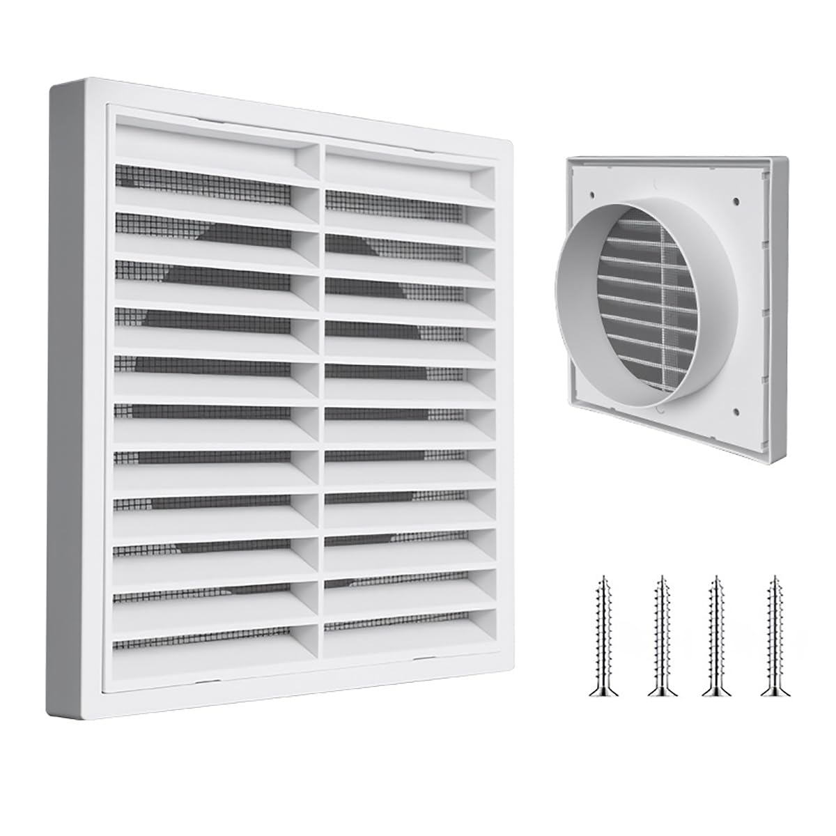 100mm ABS Louvred Wall Vent Grille White with Flyscreen for Ventilation — image 1