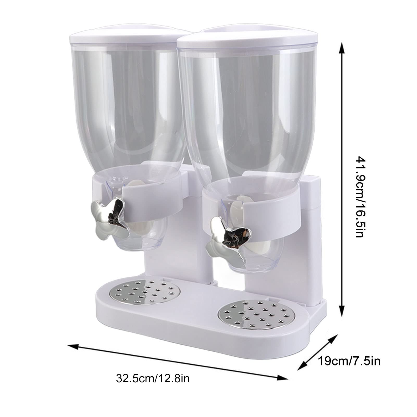 Dispensador de cereales Dispensador de alimentos Dispensador de alimentos secos Dispensador de cereales grande ABS Contenedores dobles Operación de giro hermético (White)
