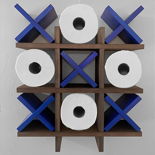 Tic Tac Toe - Soporte para papel higiénico Decoración y almacenamiento de baño de granja para rollo de papel higiénico Estantes de madera montados