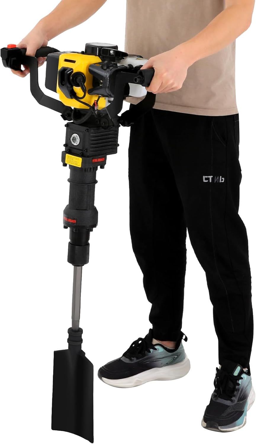52CC Single-Cylinder 2 Stroke Excavator Garden Tree Digger, 1900W Handheld Gas Powered Garden Tree Digger, Manual Starting Air-Cooled Digging Machine Hand-held Digger for Garden, Soil Cultivation