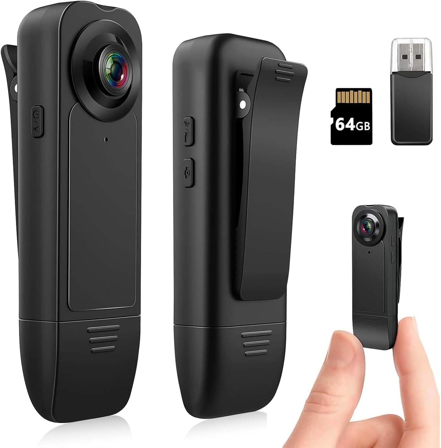 Mini cámara corporal 1080P con tarjeta de memoria de 64 GB, portátil para deportes y videocámara de policía