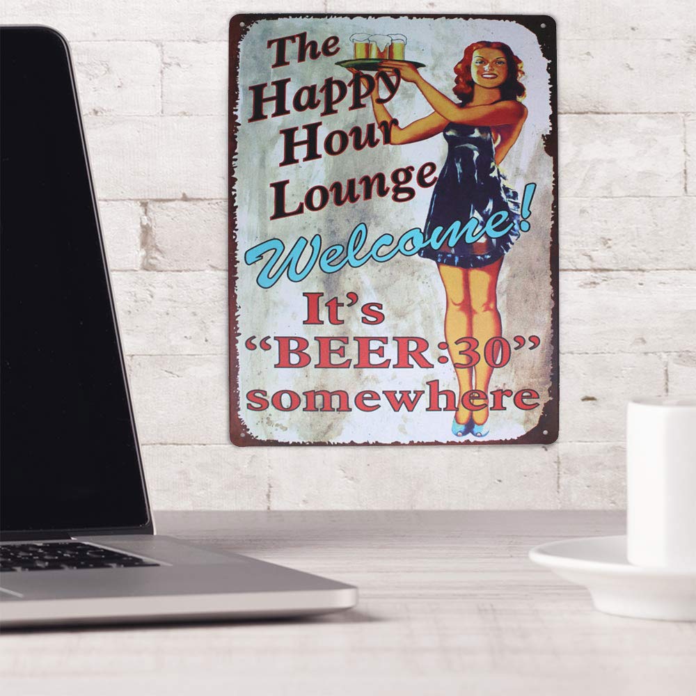 Cartel De Metal Vintage UOOPAI - Letrero "Beer Time Welcome The Happy Hour Lounge" Para Decoración De Bar O Cervecería (7.8x11.8 Pulgadas)