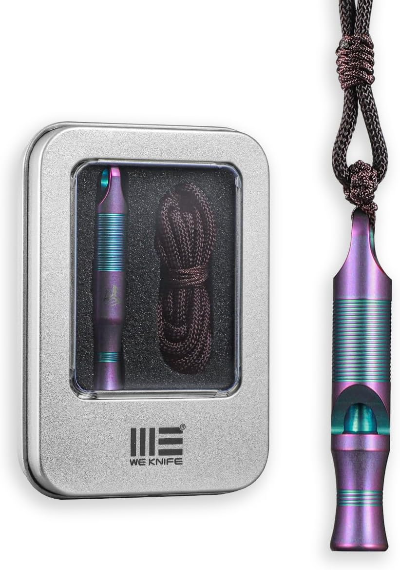 Product image of WeKnife Emergency Whistle Survival Loud, Titanium Outdoor Safety Whistle Survival Shrill Loud Blast with Paracord for Kayak, Life Vest, Jacket, Boating, Fishing,Camping, Hiking, Hunting, Coyote