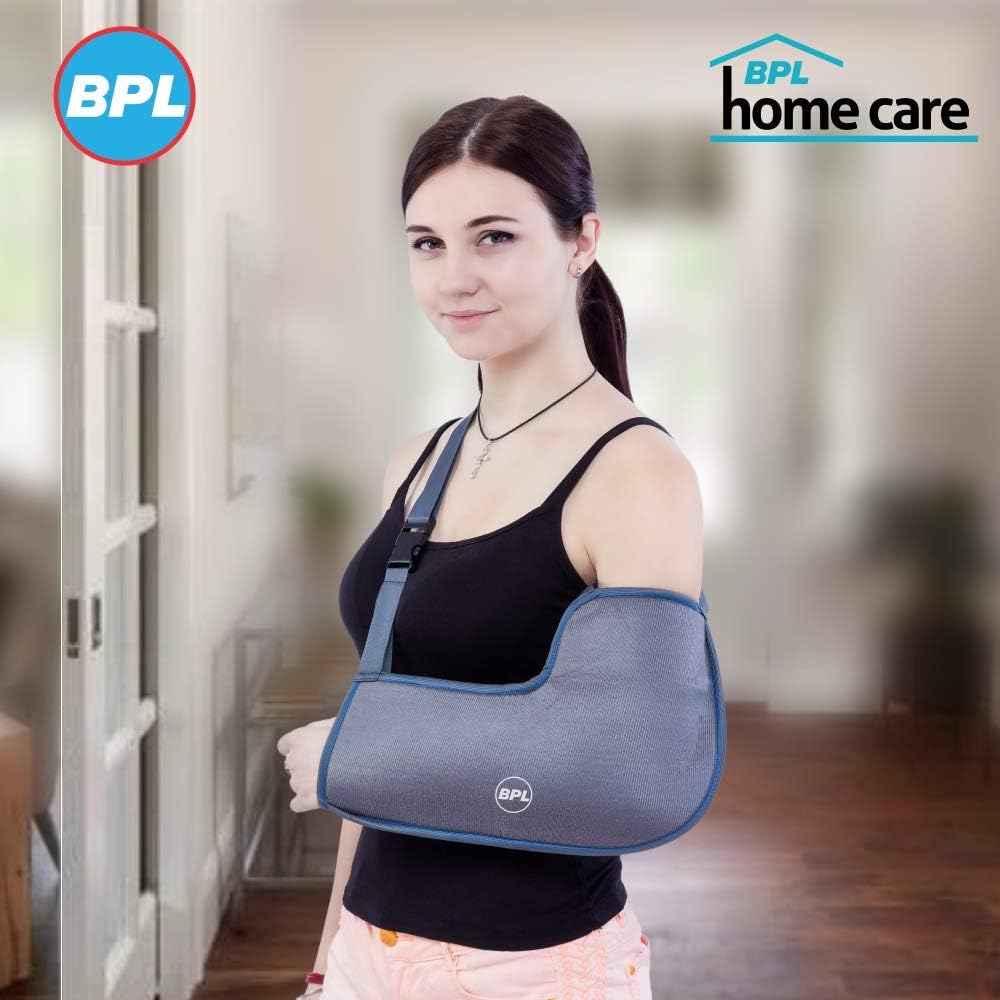 BPL Medical Technologies OrthoCare Arm Sling Baagy with Elbow Support, Arm Immobilizer Brace for Fracture, Sprain, Dislocation and Pain Relief Arm Support Belt For Men, Women & Children - Grey - M 3