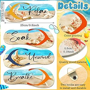 Kathfly 4 Pieces Beach Bathroom Decor Wooden Flip Flop Coastal Wall Hanging Decor Sign Summer Relax Soak Unwind Breathe Beach Wall Art Summer Rustic Beach Plaque for Living Room Laundry Spa Room Kathfly 4 Pieces Beach Bathroom Decor Wooden Flip Flop Coastal Wall Hanging Decor Sign Summer Relax Soak Unwind Breathe Beach Wall Art Summer Rustic Beach Plaque for Living Room Laundry Spa Room