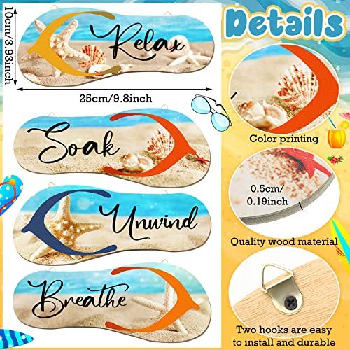 Kathfly-4-Pieces-Beach-Bathroom-Decor-Wooden-Flip-Flop-Coastal-Wall-Hanging-Decor-Sign-Summer-Relax-Soak-Unwind-Breathe-Beach-Wall-Art-Summer-Rustic-Beach-Plaque-for-Living-Room-Laundry-Spa-Room Kathfly 4 Pieces Beach Bathroom Decor Wooden Flip Flop Coastal Wall Hanging Decor Sign Summer Relax Soak Unwind Breathe Beach Wall Art Summer Rustic Beach Plaque for Living Room Laundry Spa Room