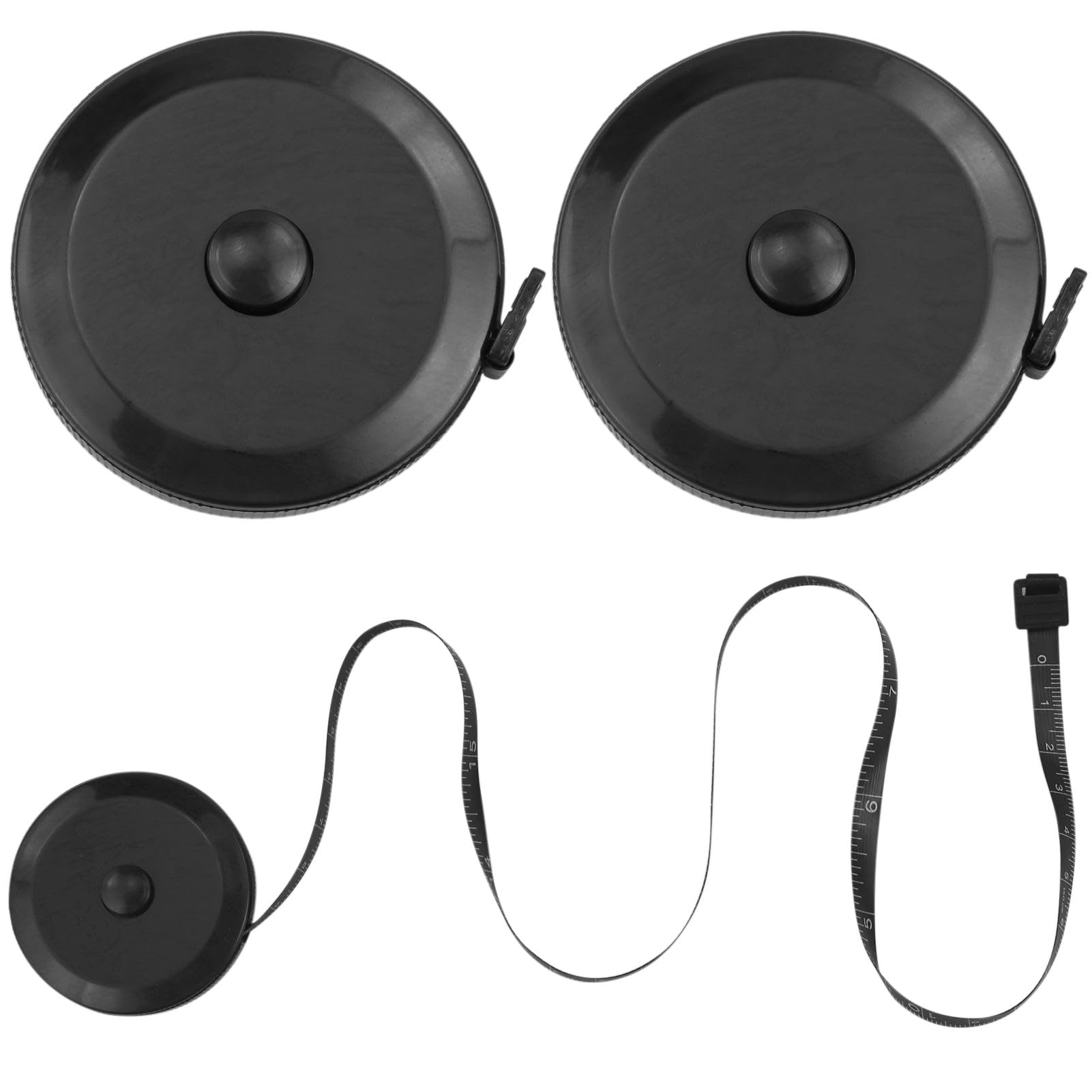 Pack of 2 Retractable Round Black Dual Sided Body Measuring Tape/Ruler Sewing Cloth Tailor Tape Soft Tape, 60inch and 150cm Double-Sided Sesign Black