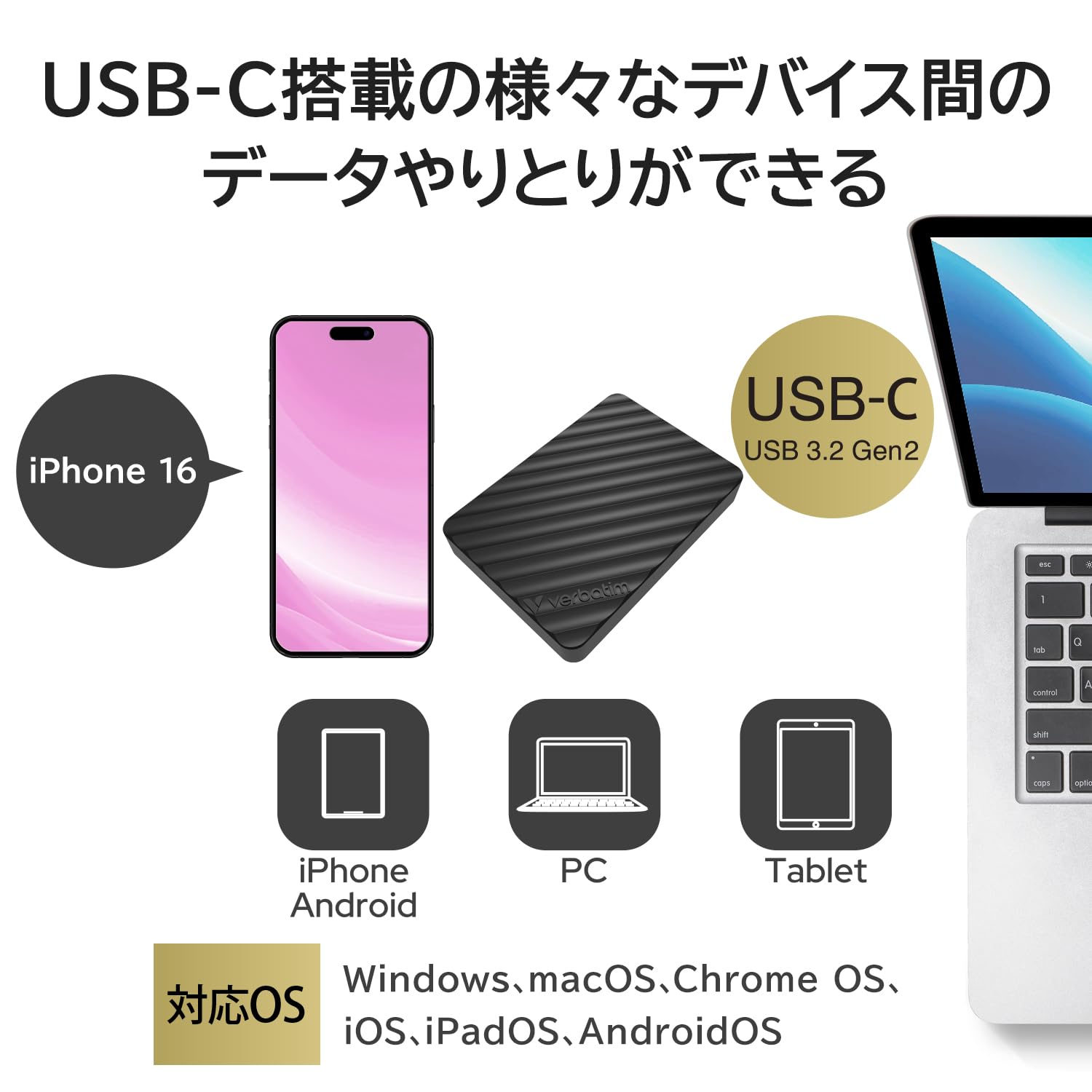 Amazon.co.jp: Verbatim External SSD Store 'n 'Go Mini Stripe USB-C