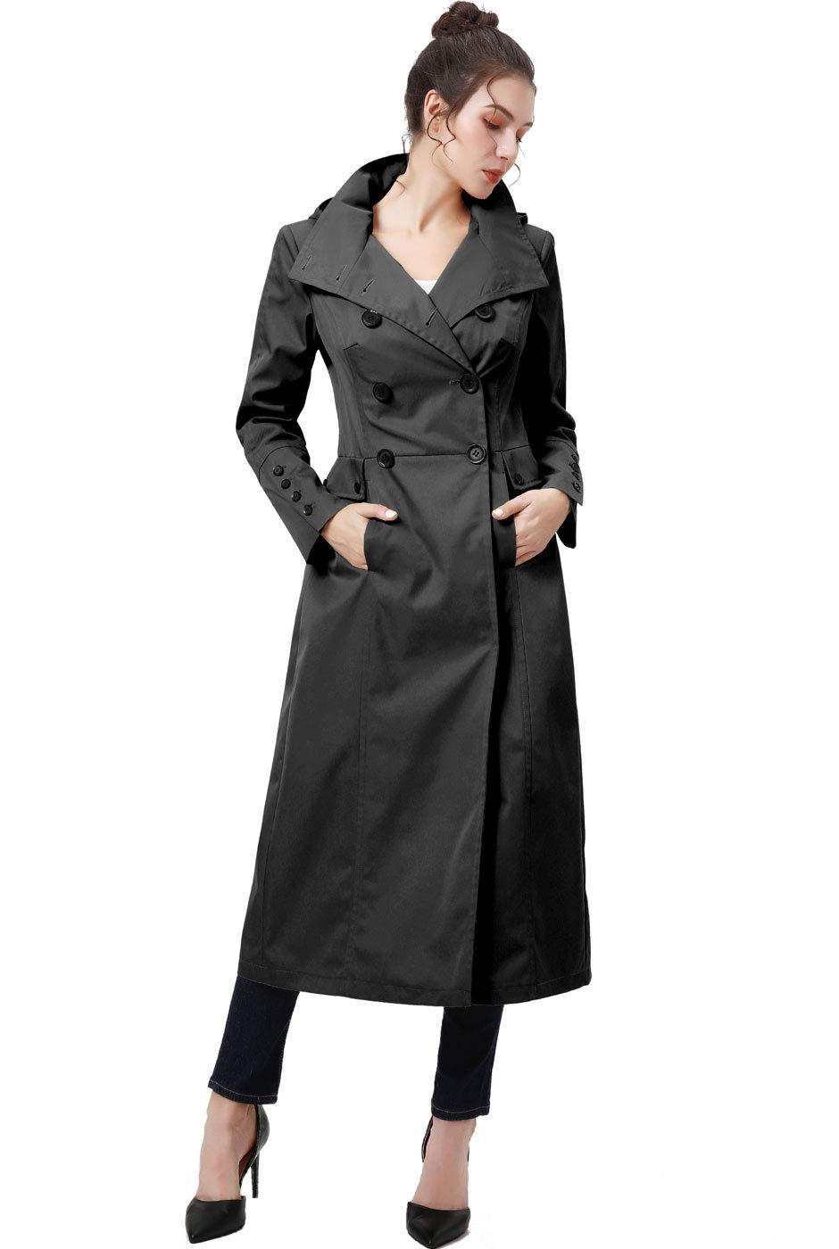 BGSDWomen Kelly Waterproof Hooded Maxi Long Trench Coat - Regular & Plus Size