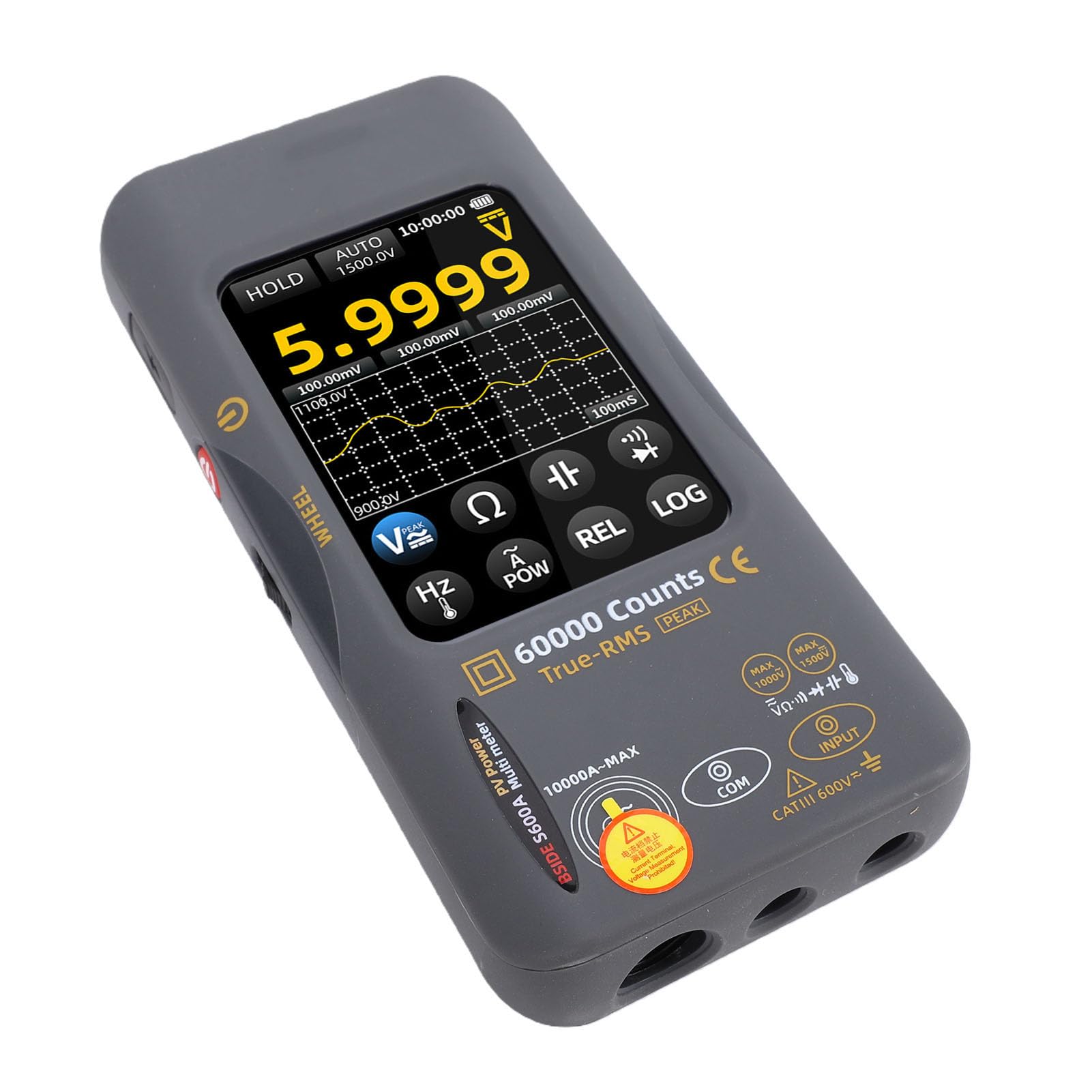 Multimetro Tester per Pannelli Solari, con Dati | 60.000 Conteggi, Display da 3,98 Pollici, Corrente CA Fino A 10.000 A con Morsetto, 3.000 MAh, per la Manutenzione Campo