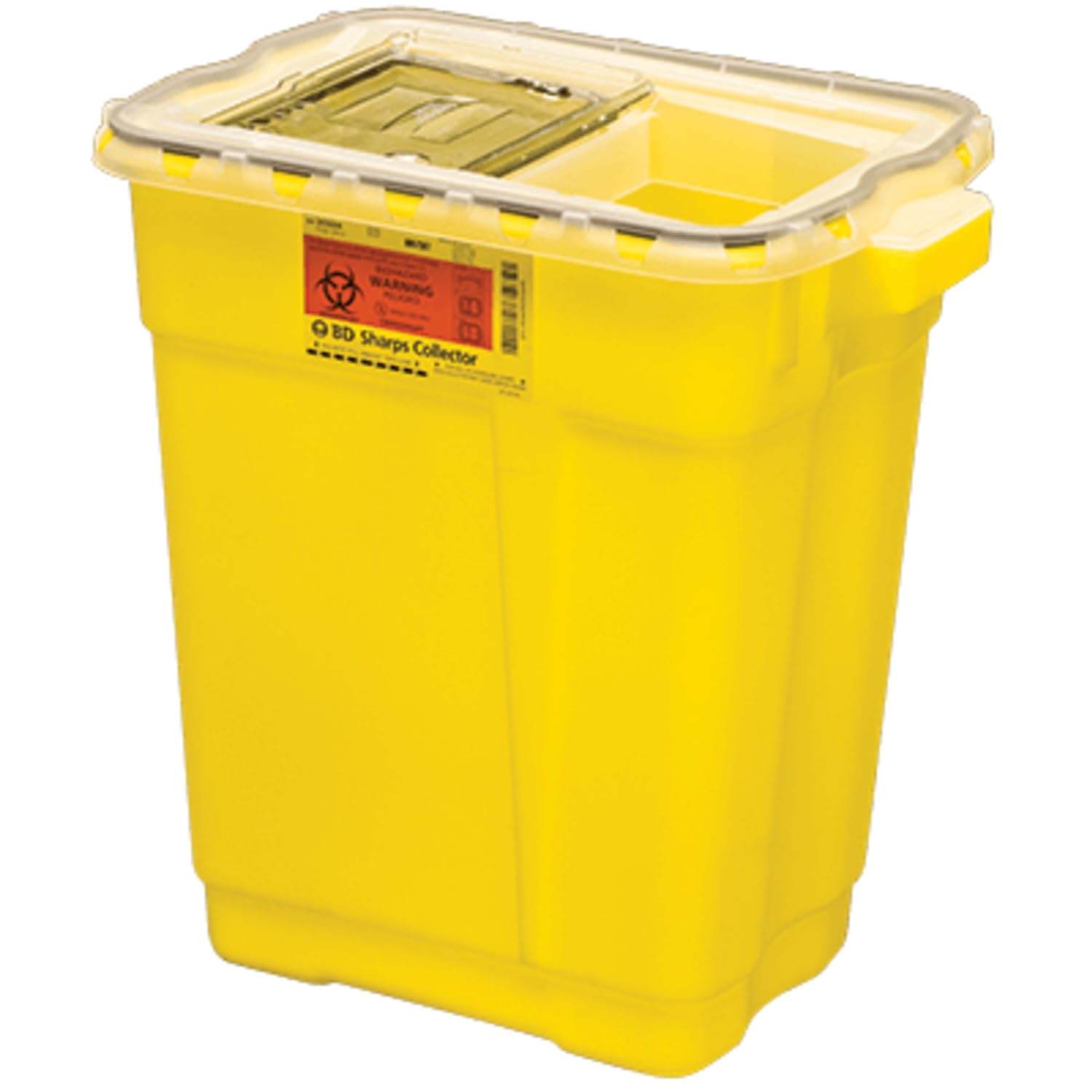 Becton Dickinson (BD) Chemotherapy Sharps Collector Hinge Top with Gasket | 9 GALLONS / 34 L | Yellow | Vertical Entry | Locking Lid | Handles for safe transport & disposal | 305603 | Pack of 1