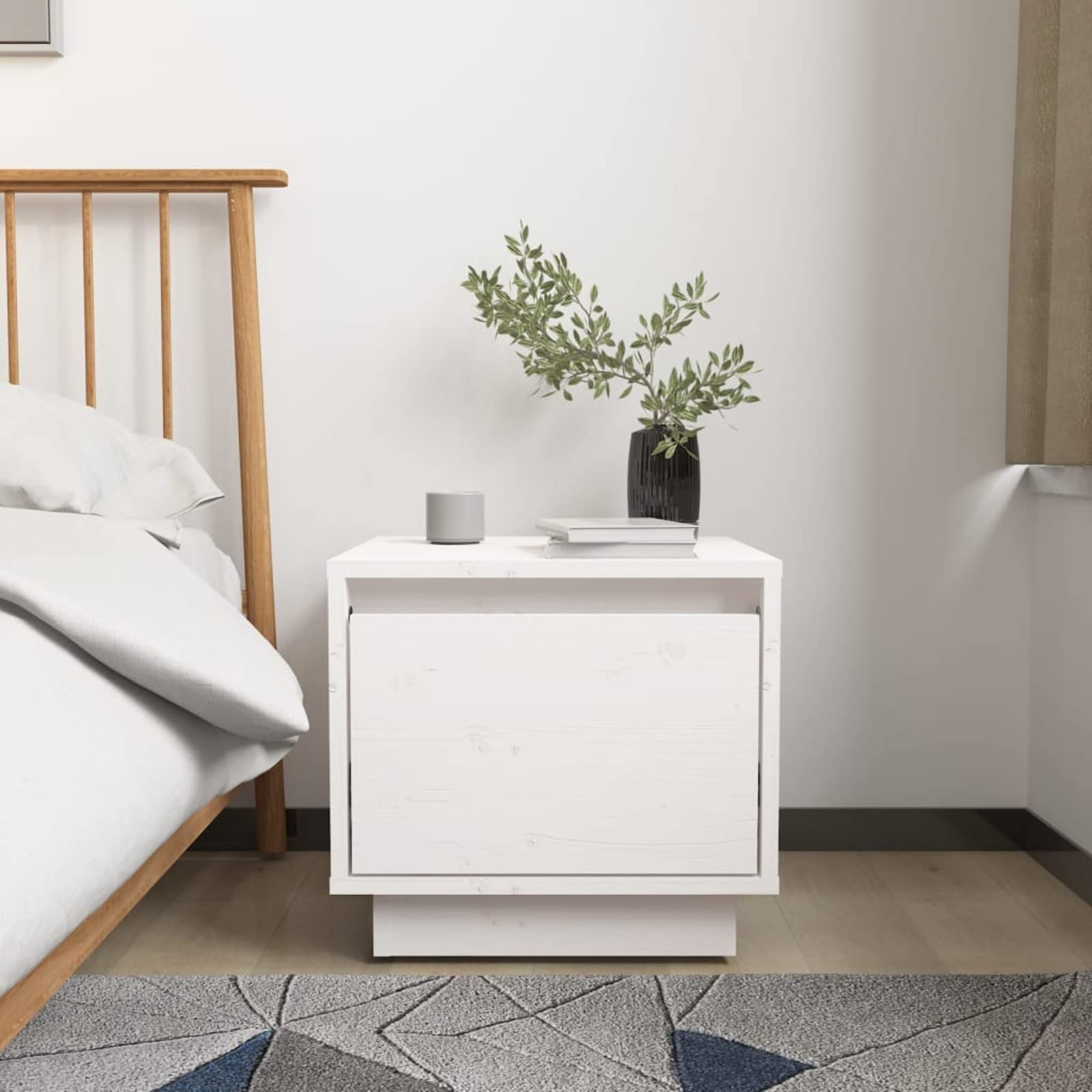 Homgoday Comodino bianco 35 x 34 x 32 cm in legno massello di pino, comodino, divano, tavolino, comodino, mobiletto portaoggetti per soggiorno e camera da letto, mobili da divano e tavolo, 2 pezzi