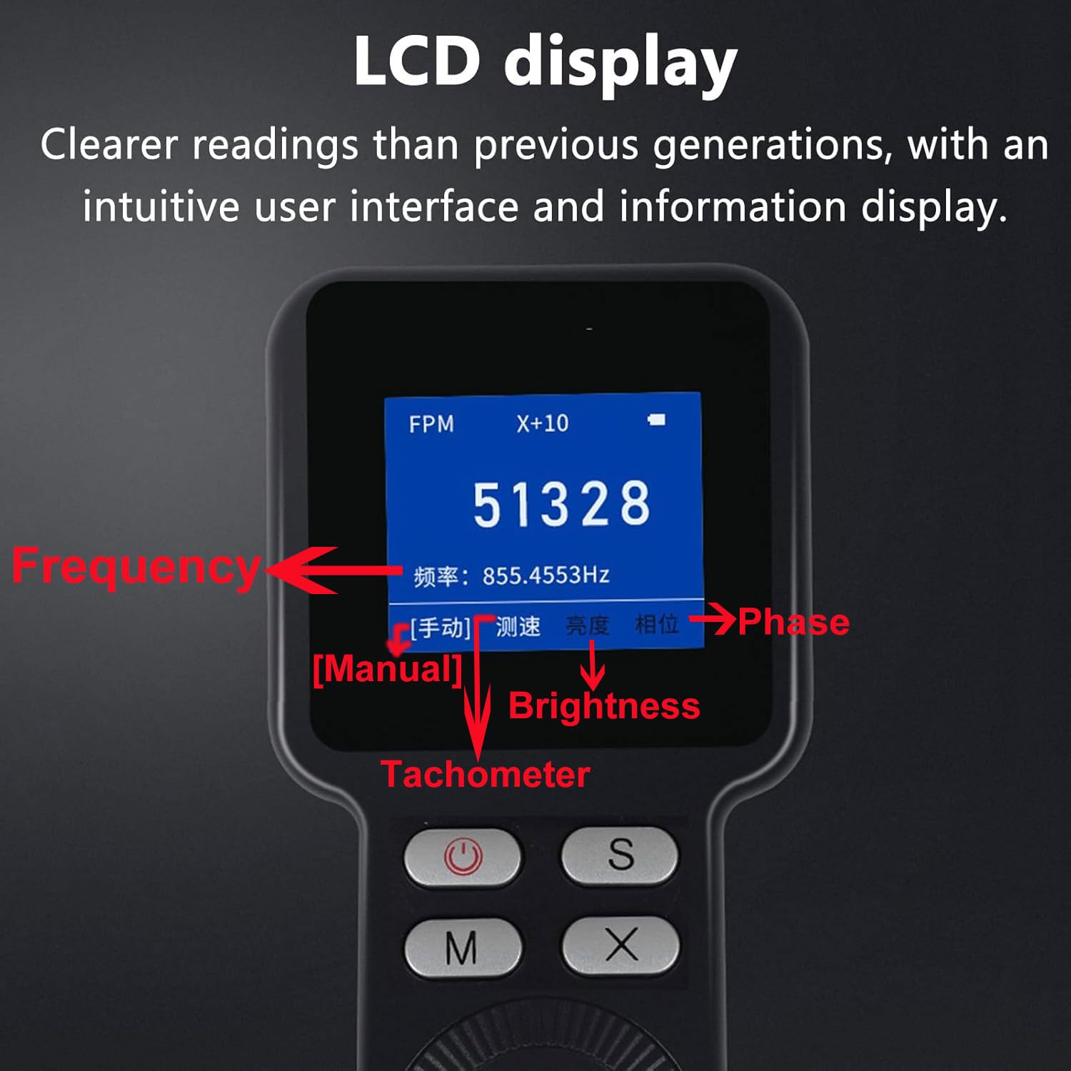 JOSBY Tacómetro Digital LED con luz estroboscópica, estroboscopio portátil de 1 a 999999 RPM, iluminancia de 1500 Lux, precisión de medición del 0,001%, analizador de Velocidad de Motor sin Contacto