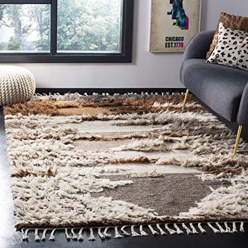 SAFAVIEH Kenya Collection Area Rug - 5' x 8', Grey & Brown, Hand-Knotted Tribal Tassel Wool, Ideal for High Traffic Areas in Living Room, Bedroom (KNY225A)