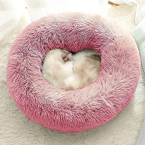 Renvirtue Donut Cat Bed,Suitable For Cats Or Dog,Fall/Winter Indoor Sleeping,Comfortable Kittens,Teddy Kennel,Outer Cover Can Zips Off,Removable Washa,Pink #TOP1