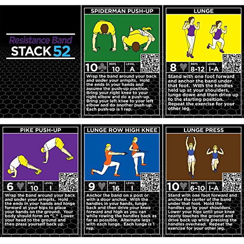 Stack 52 Resistance Band Exercise Cards. Exercise Band Workout Playing Card Game. Video Instructions Included. Home Fitness Training Program for Elastic Rubber Stretch Band Sets. (Original Deck)