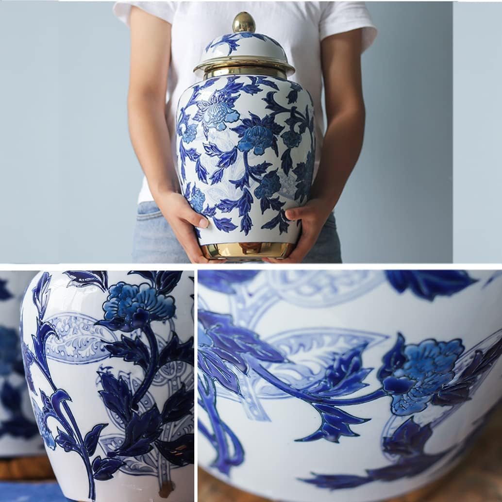 青い陶器の花瓶 金色の縁取り 【公式通販】