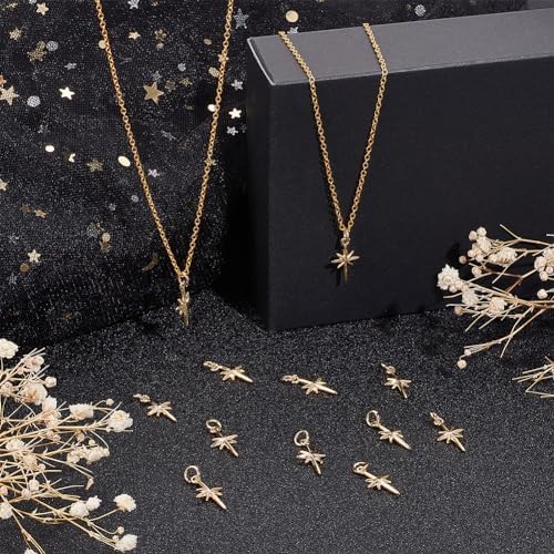 UNICRAFTALE 16 Pcs 2 Styles Pendentifs En Acier Inoxydable Texturé Étoile Pendentif Breloques Trou 1.2 M Métal Étoile Breloques Pour Bracelet Sans Fabrication De Bijoux Couleur Acier Inoxydable Doré