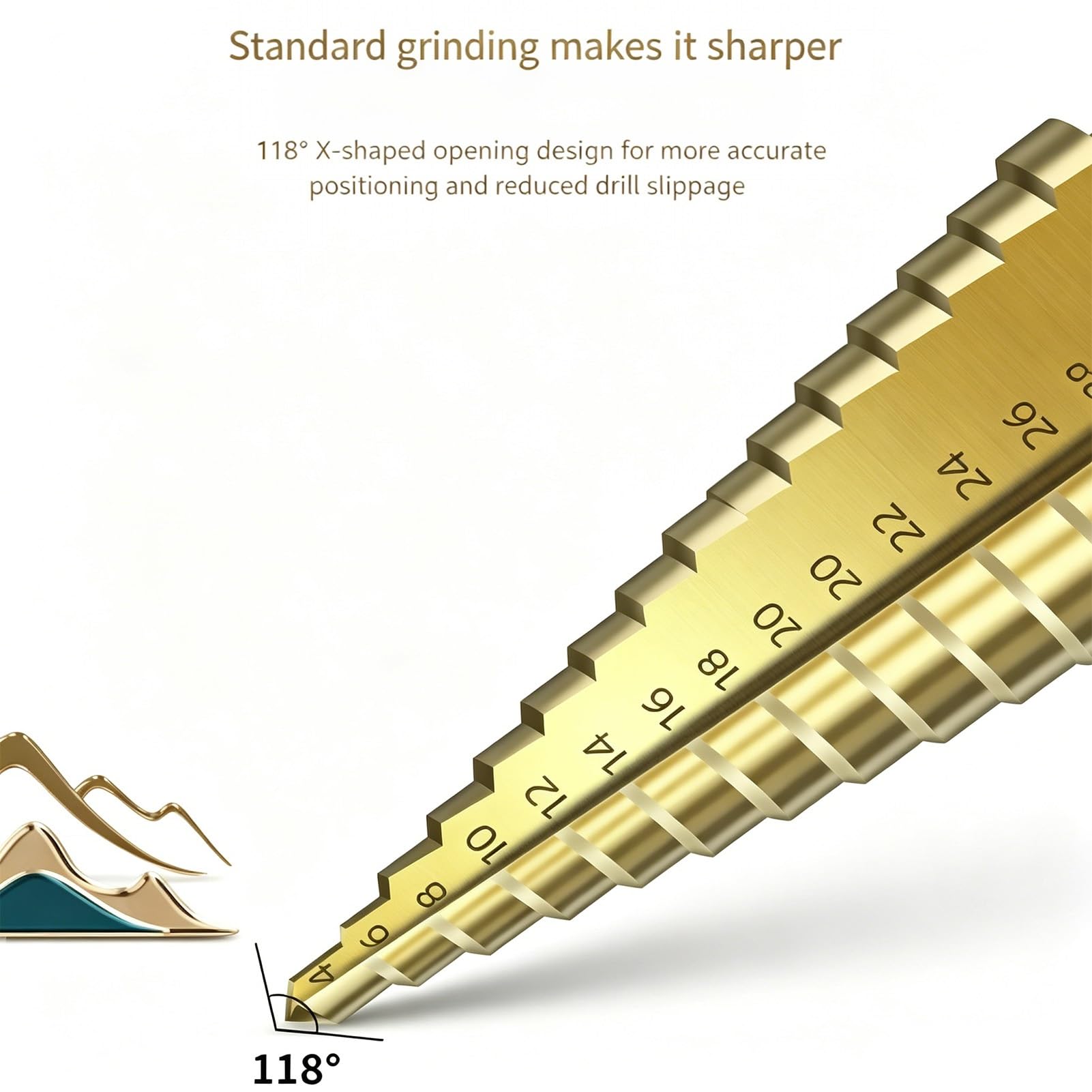 Set di punte per trapano a gradini HSS 6542 da 3pezzi scanalatura a spirale